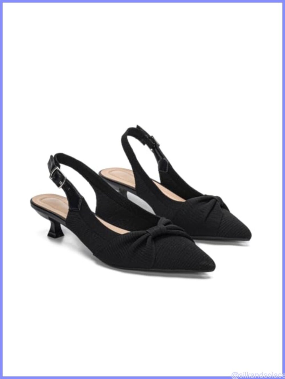 Knit Slingback Kitten Heels Pointed Toe Low Block Heel Dress Pumps